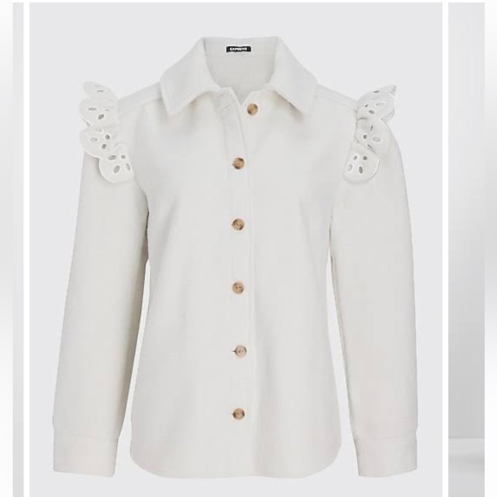 Express Boucle Eyelet Ruffle Shacket NWT - Picture 2 of 9